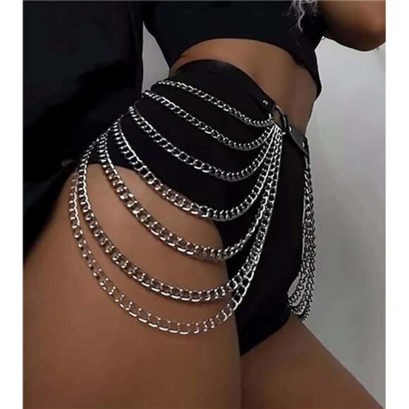 Women\'s Waist Chain Belt Punk Black Leather Body Accessories Adjustable main image 8